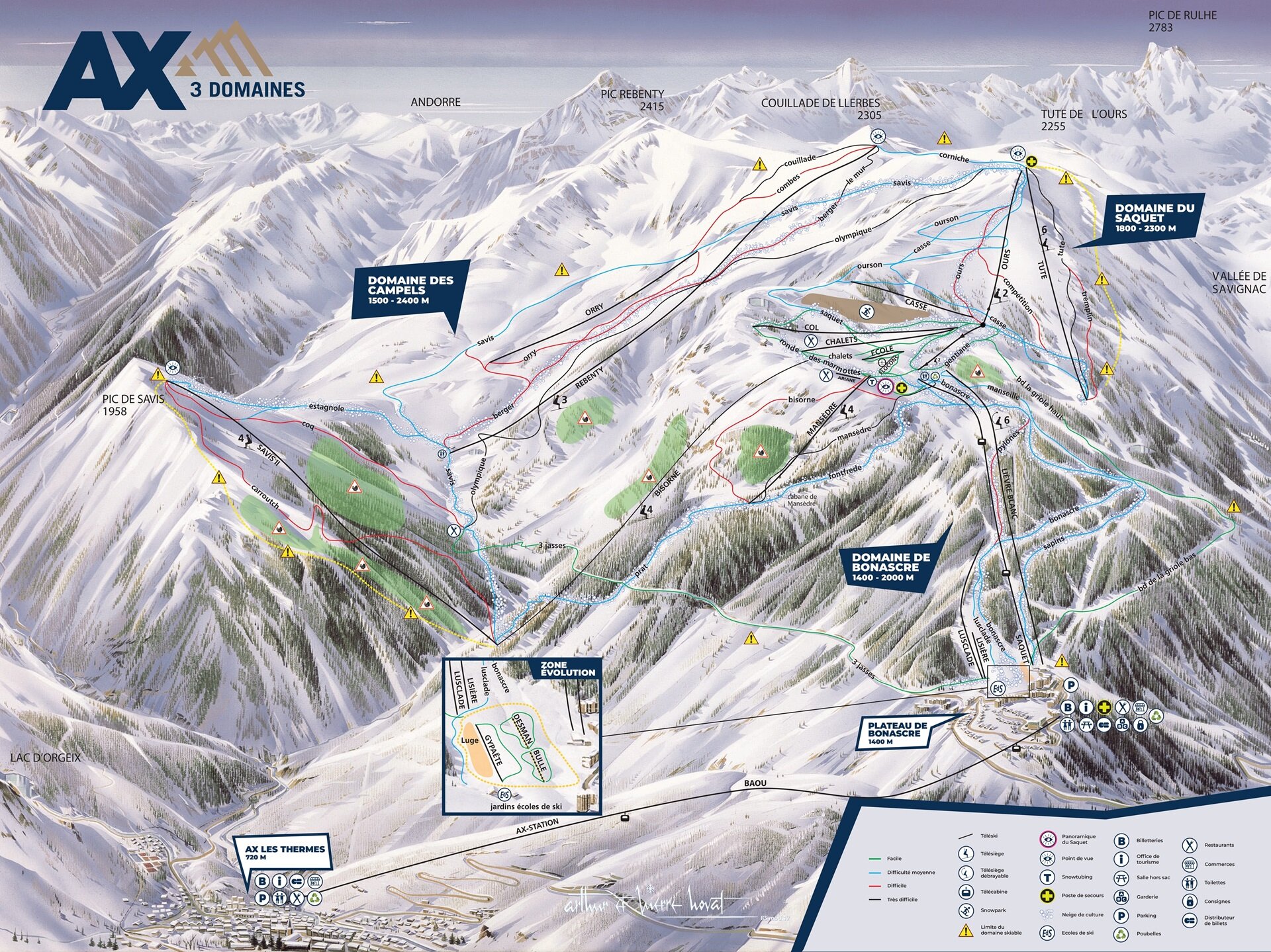 Plan des pistes hiver Ax 3 Domaines