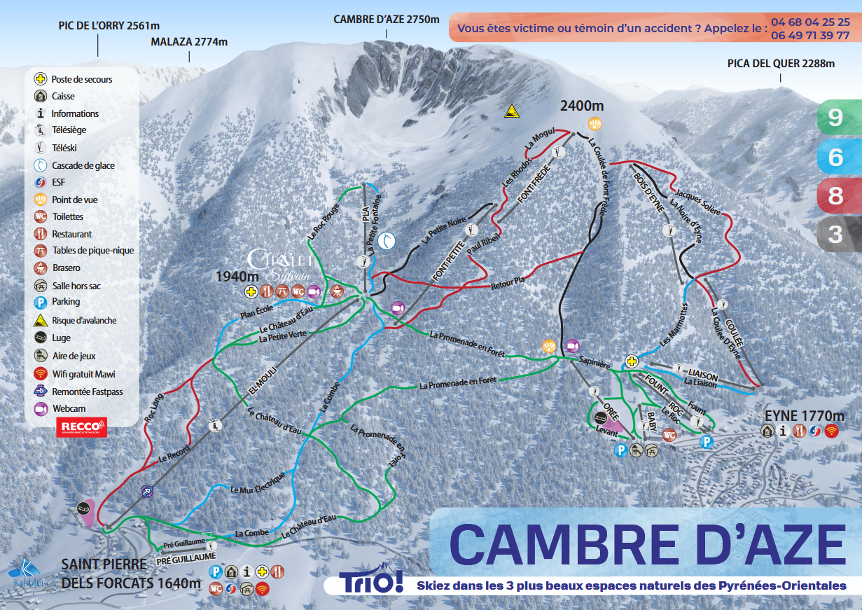 Plan des pistes hiver Cambre d'Aze