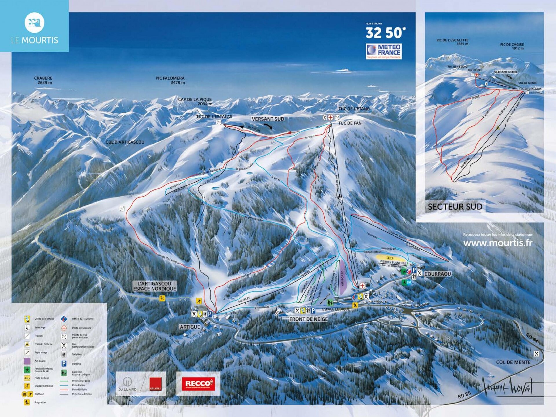 Plan des pistes hiver Le Mourtis